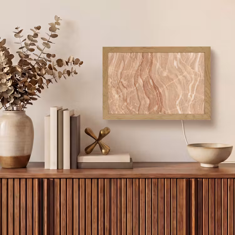 Marmer - Ader - Natuur - Abstract - Beige Light Box met kabel (Tafellamp) klein -sfeer2