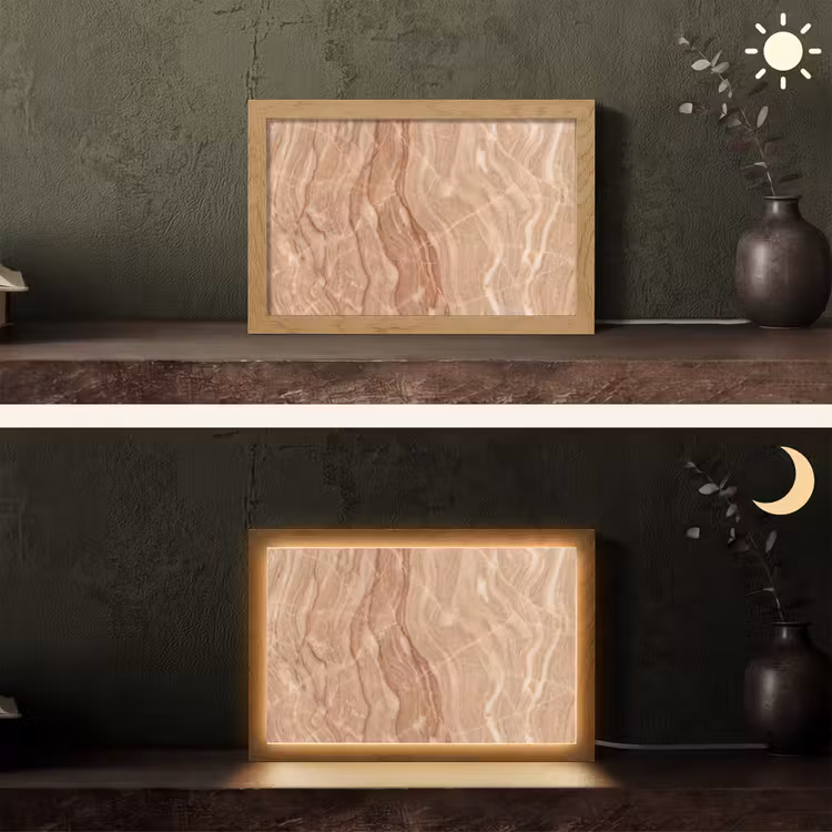 Marmer - Ader - Natuur - Abstract - Beige Light Box met kabel (Tafellamp) klein -sfeer3