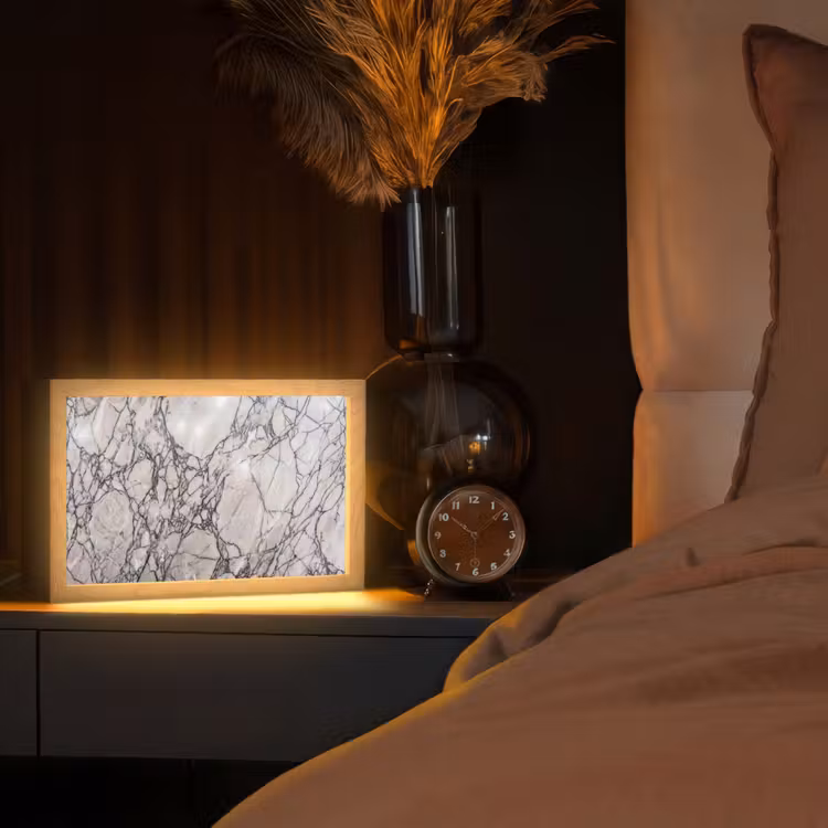 Marmer - Aderen - Patroon - Wit - Grijs Light Box met kabel (Tafellamp) klein -sfeer1
