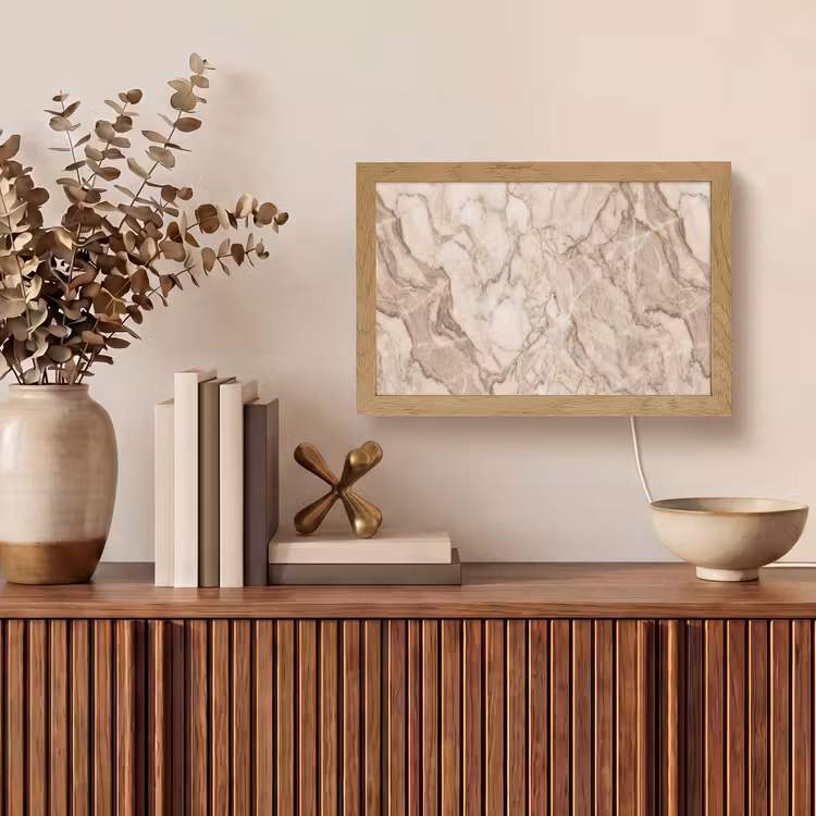Marmer - Aderen - Textuur - Beige - Modern Light Box met kabel (Tafellamp) klein -sfeer2