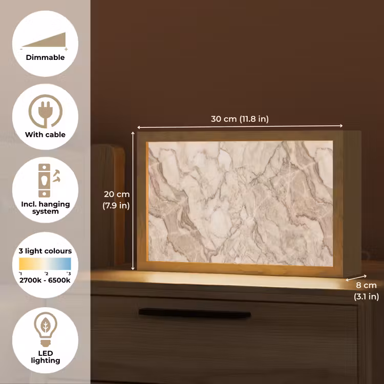 Marmer - Aderen - Textuur - Beige - Modern Light Box met kabel (Tafellamp) klein -USP_EN