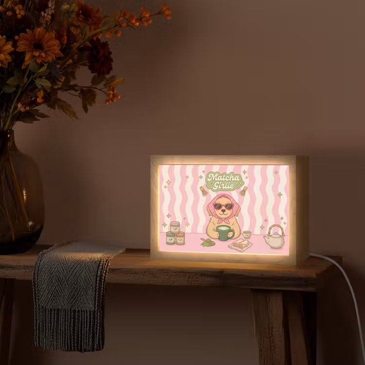 Matcha - Hond - Roze - Groen Light Box met kabel (Tafellamp) klein -sfeer4
