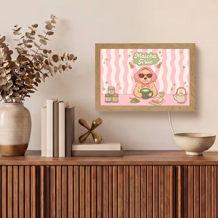 Matcha - Hond - Roze - Groen Light Box met kabel (Tafellamp) klein -sfeer2