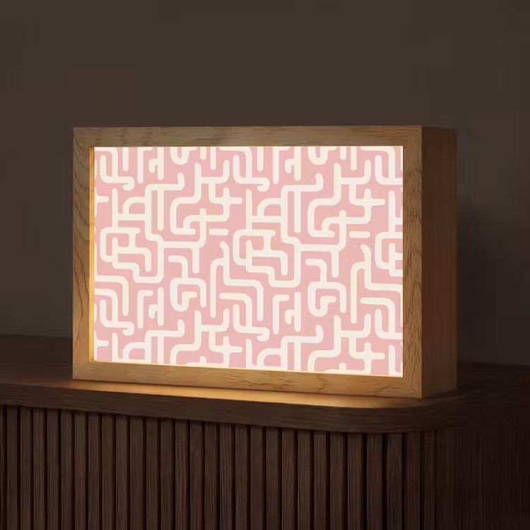 Doolhofpatroon - Roze - Wit - Abstract Light Box met kabel (Tafellamp) klein 924 -z3d_website