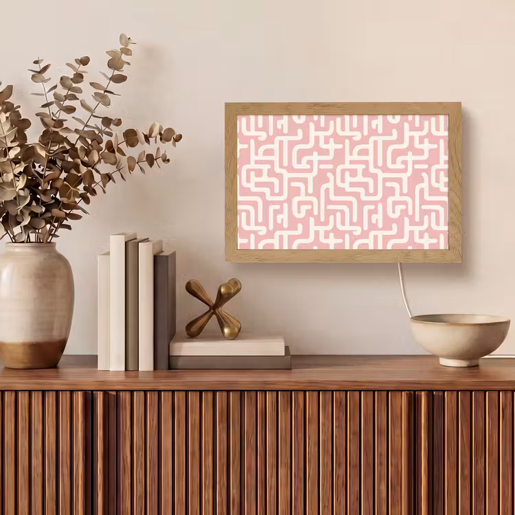 Doolhofpatroon - Roze - Wit - Abstract Light Box met kabel (Tafellamp) klein 924 -sfeer2