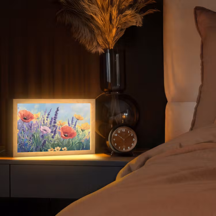 Weide - Bloemen - Kleurrijk Light Box met kabel (Tafellamp) klein -sfeer1