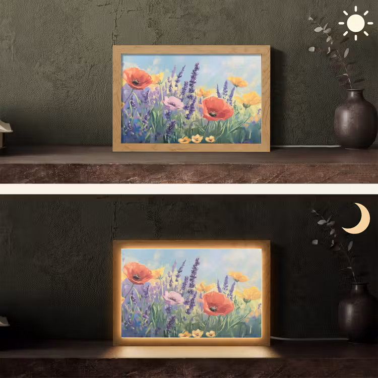 Weide - Bloemen - Kleurrijk Light Box met kabel (Tafellamp) klein -sfeer3