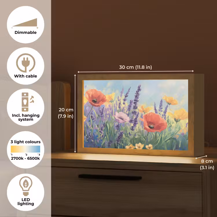 Weide - Bloemen - Kleurrijk Light Box met kabel (Tafellamp) klein -USP_EN