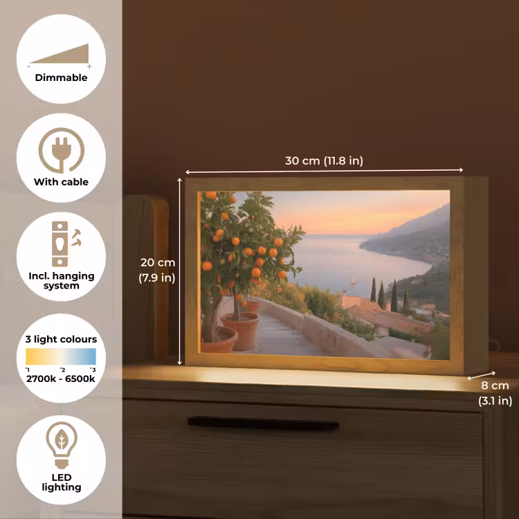 Middelandse zee - Sinaasappel - Heuvels - Zee Light Box met kabel (Tafellamp) klein -USP_EN