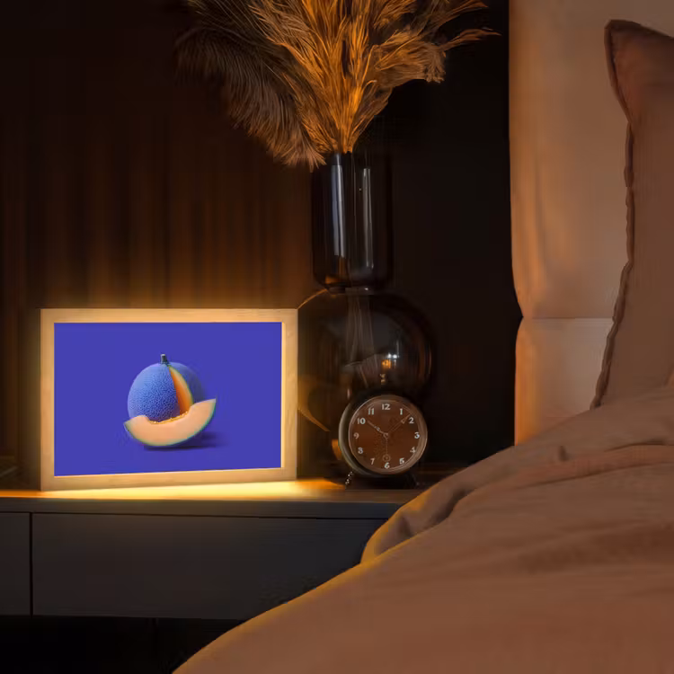 Meloen - Blauw - Oranje - Kunstzinnig Light Box met kabel (Tafellamp) klein -sfeer1