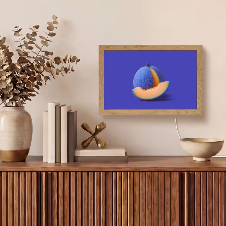 Meloen - Blauw - Oranje - Kunstzinnig Light Box met kabel (Tafellamp) klein -sfeer2