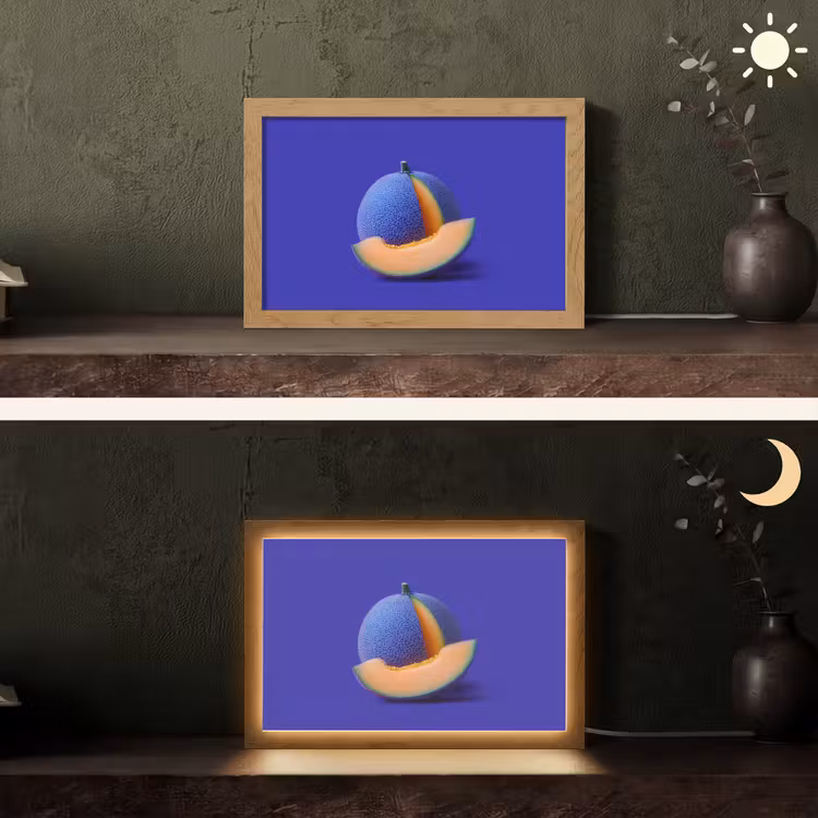Meloen - Blauw - Oranje - Kunstzinnig Light Box met kabel (Tafellamp) klein -sfeer3