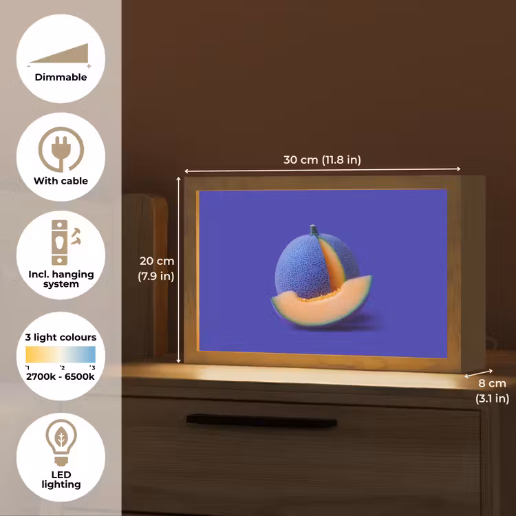 Meloen - Blauw - Oranje - Kunstzinnig Light Box met kabel (Tafellamp) klein -USP_EN