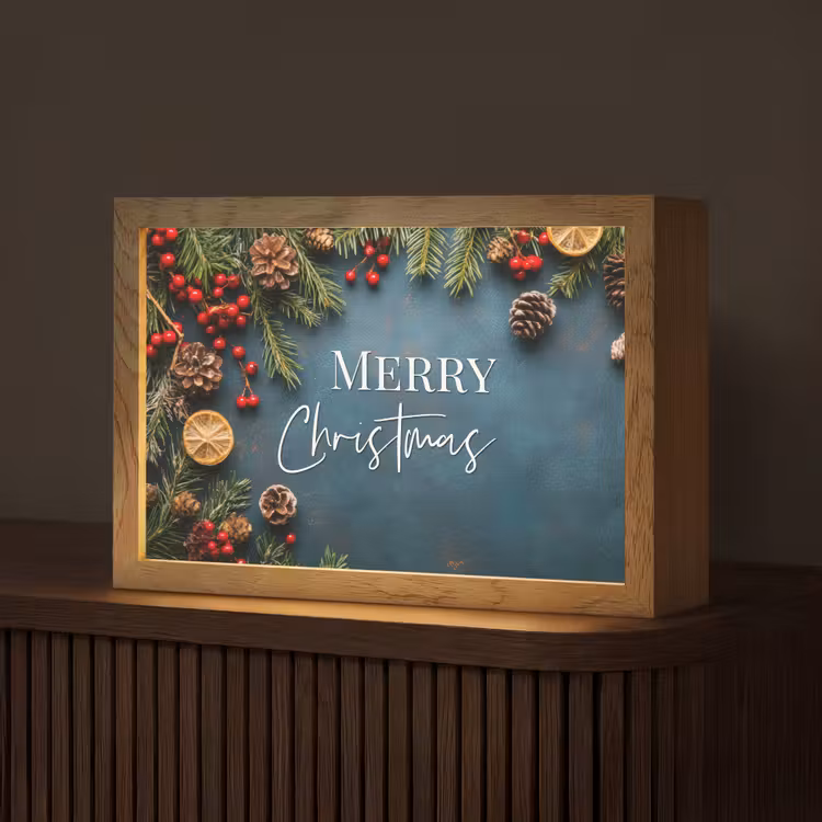 Merry Christmas - Blauw - Kerst - Winter Light Box met kabel (Tafellamp) klein -z3d_website