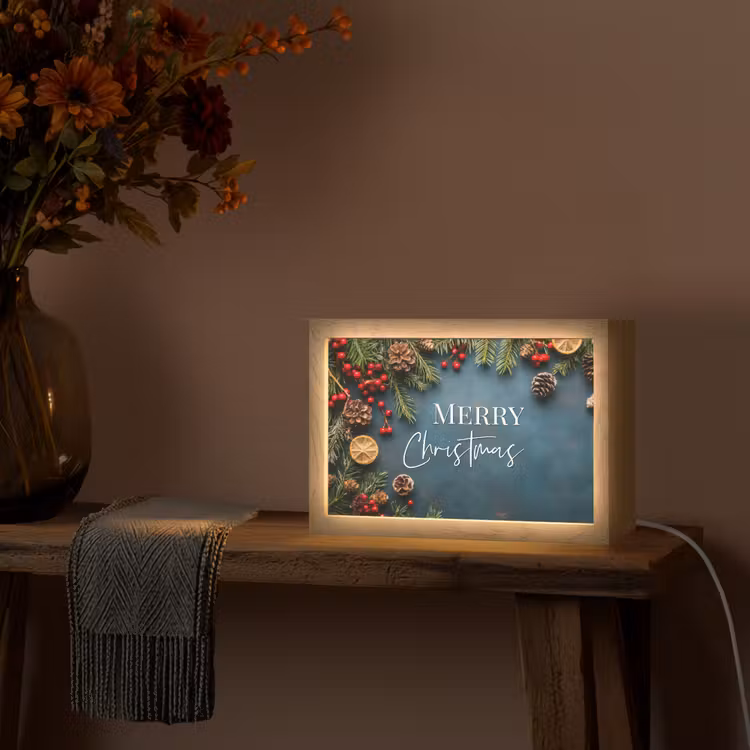 Merry Christmas - Blauw - Kerst - Winter Light Box met kabel (Tafellamp) klein -sfeer4