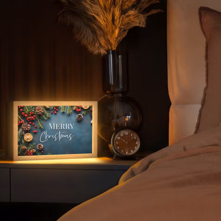 Merry Christmas - Blauw - Kerst - Winter Light Box met kabel (Tafellamp) klein -sfeer1