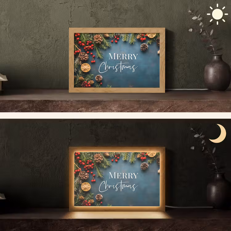 Merry Christmas - Blauw - Kerst - Winter Light Box met kabel (Tafellamp) klein -sfeer3