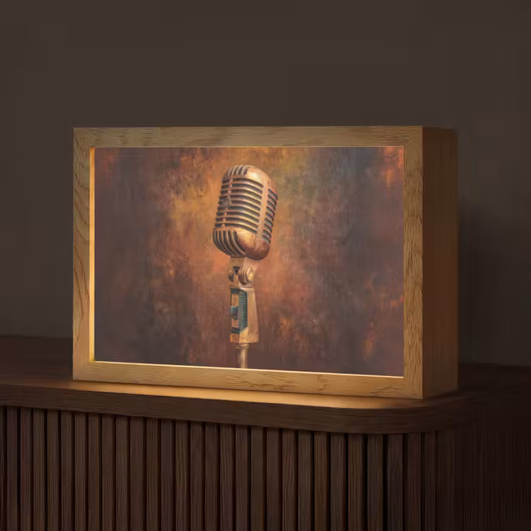 Microfoon - Bruin - Klassiek Light Box met kabel (Tafellamp) klein -z3d_website