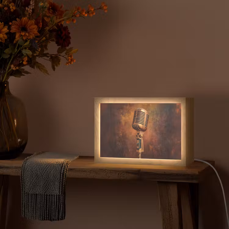 Microfoon - Bruin - Klassiek Light Box met kabel (Tafellamp) klein -sfeer4