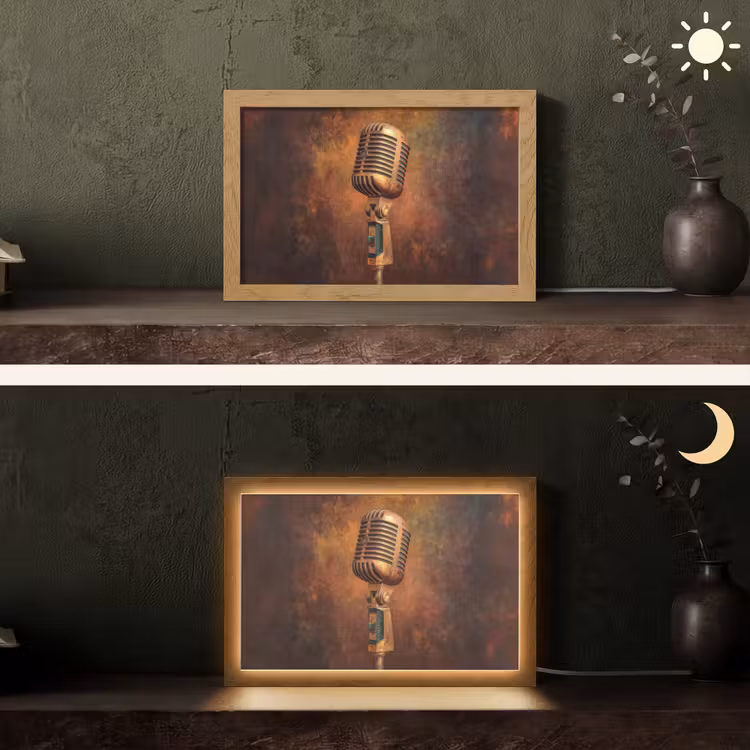 Microfoon - Bruin - Klassiek Light Box met kabel (Tafellamp) klein -sfeer3