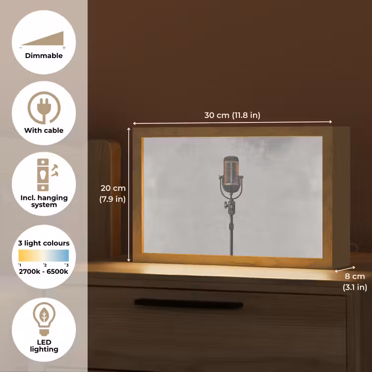 Microfoon - Vintage - Illustratie - Grijs Light Box met kabel (Tafellamp) klein -USP_EN