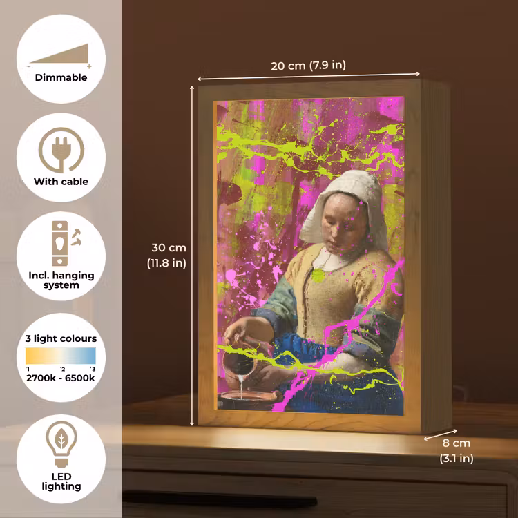 Melkmeisje - Johannes Vermeer - Neon Light Box met kabel (Tafellamp) klein -USP_EN
