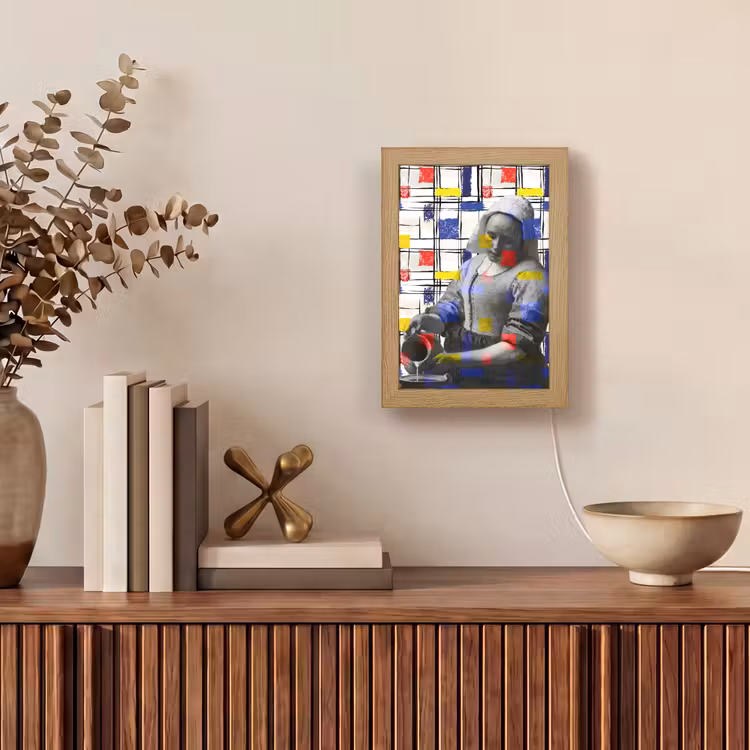 Melkmeisje - Mondriaan - Collage Light Box met kabel (Tafellamp) klein -sfeer2