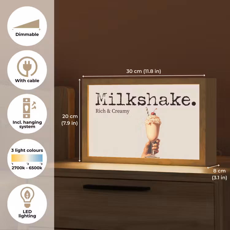 Milkshake - Kers - Rietje Light Box met kabel (Tafellamp) klein -USP_EN