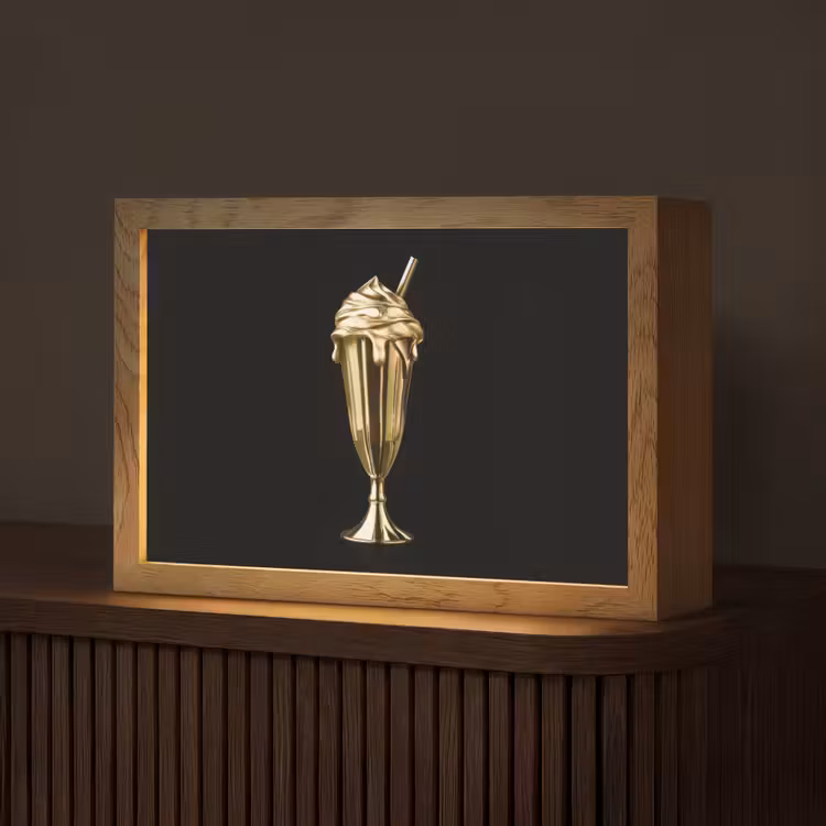 Milkshake - Goud - Drinken - Zwart Light Box met kabel (Tafellamp) klein -z3d_website