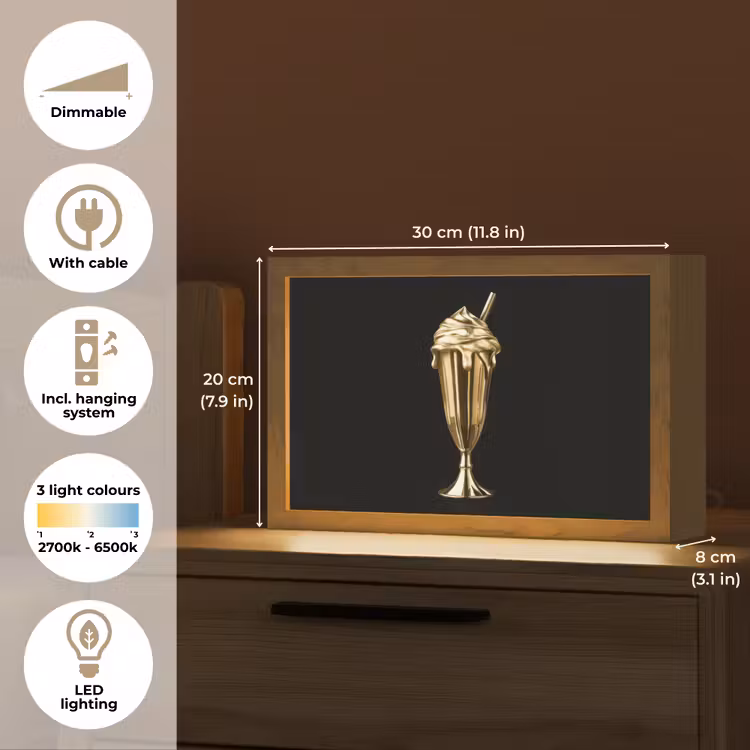 Milkshake - Goud - Drinken - Zwart Light Box met kabel (Tafellamp) klein -USP_EN
