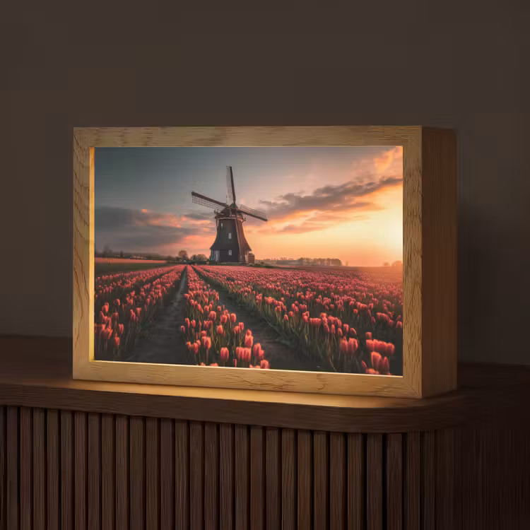 Molen - Zonsondergang - Tulpen - Rood Light Box met kabel (Tafellamp) klein -z3d_website
