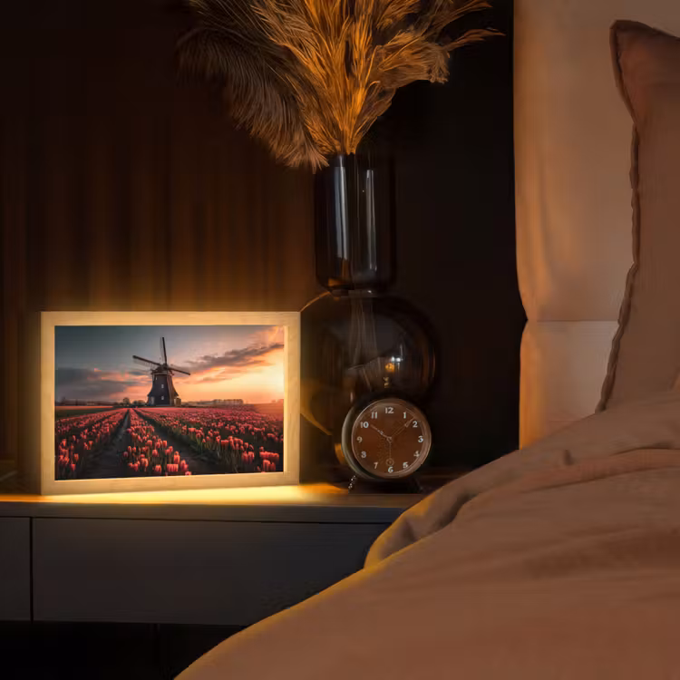 Molen - Zonsondergang - Tulpen - Rood Light Box met kabel (Tafellamp) klein -sfeer1
