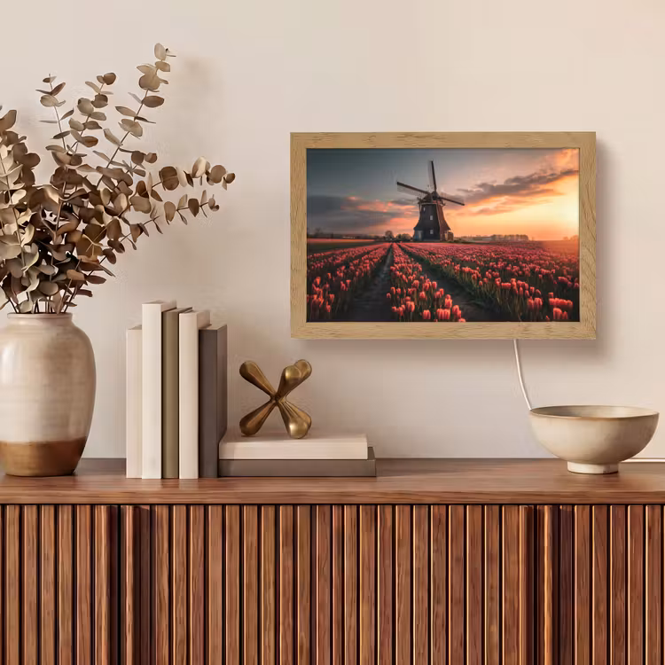 Molen - Zonsondergang - Tulpen - Rood Light Box met kabel (Tafellamp) klein -sfeer2
