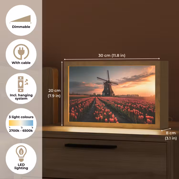 Molen - Zonsondergang - Tulpen - Rood Light Box met kabel (Tafellamp) klein -USP_EN