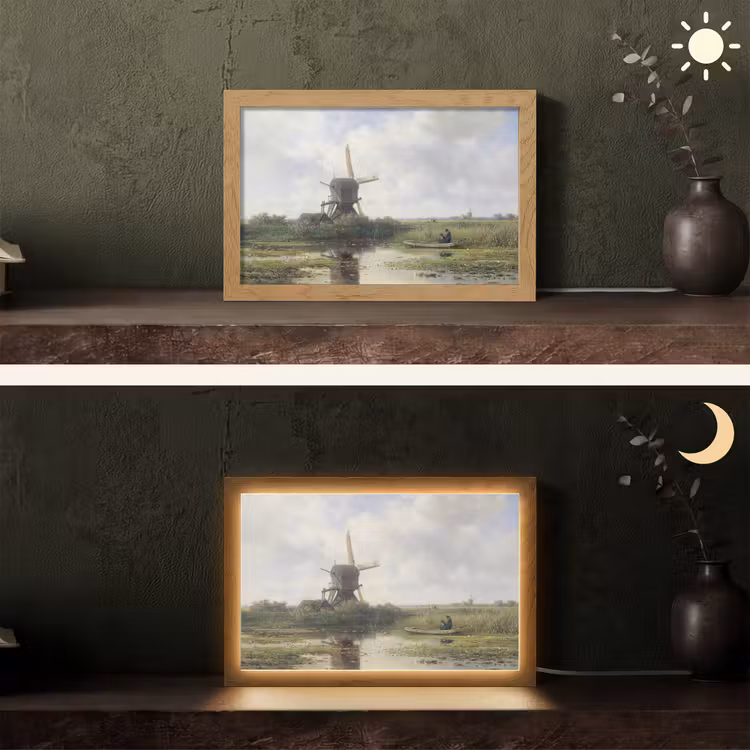Molen - Willem Roelofs - Oude meesters - Kunst Light Box met kabel (Tafellamp) klein -sfeer3