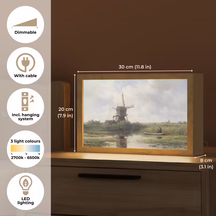 Molen - Willem Roelofs - Oude meesters - Kunst Light Box met kabel (Tafellamp) klein -USP_EN