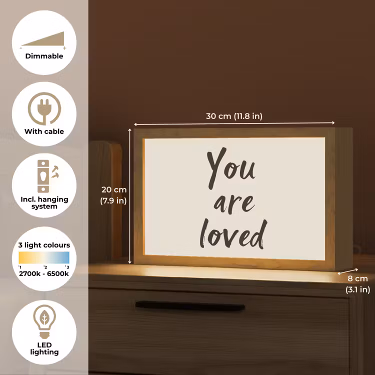 Minimalistisch - Beige - Love Light Box met kabel (Tafellamp) klein -USP_EN