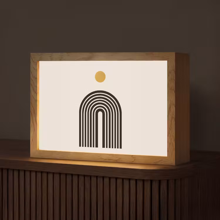 Minimalistisch - Zwarte boog - Gouden cirkel Light Box met kabel (Tafellamp) klein -z3d_website