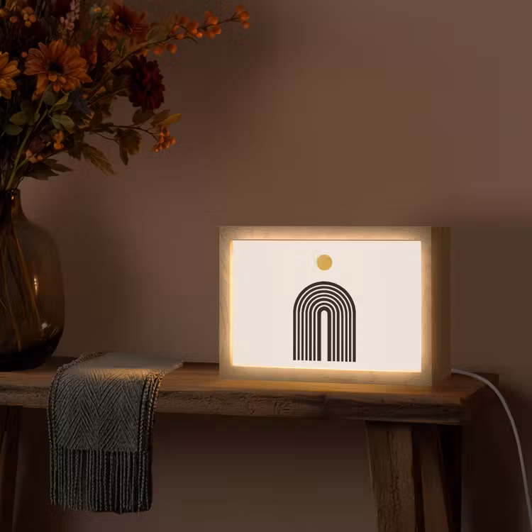 Minimalistisch - Zwarte boog - Gouden cirkel Light Box met kabel (Tafellamp) klein -sfeer4