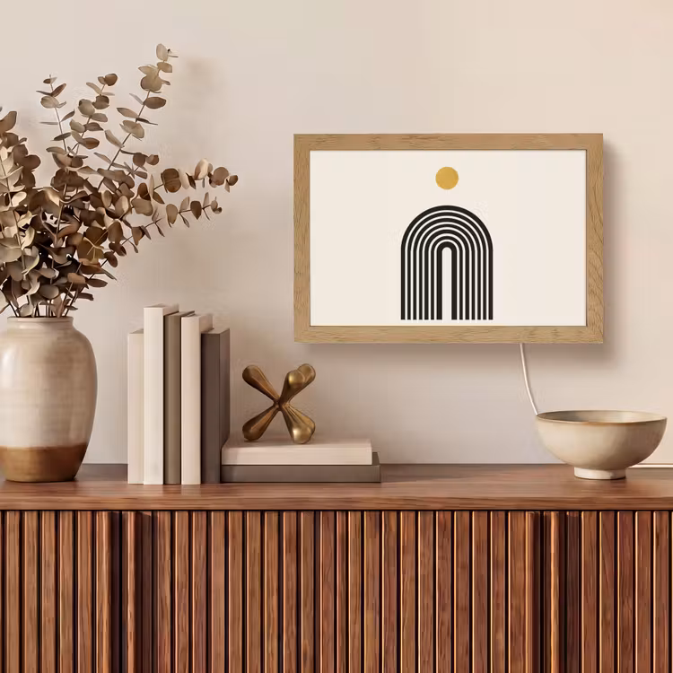 Minimalistisch - Zwarte boog - Gouden cirkel Light Box met kabel (Tafellamp) klein -sfeer2