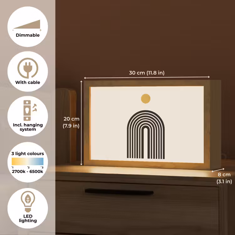 Minimalistisch - Zwarte boog - Gouden cirkel Light Box met kabel (Tafellamp) klein -USP_EN