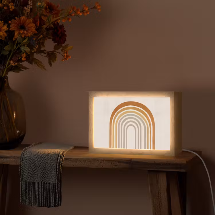 Minimalistisch - Boog - Lijnen - Beige Light Box met kabel (Tafellamp) klein -sfeer4