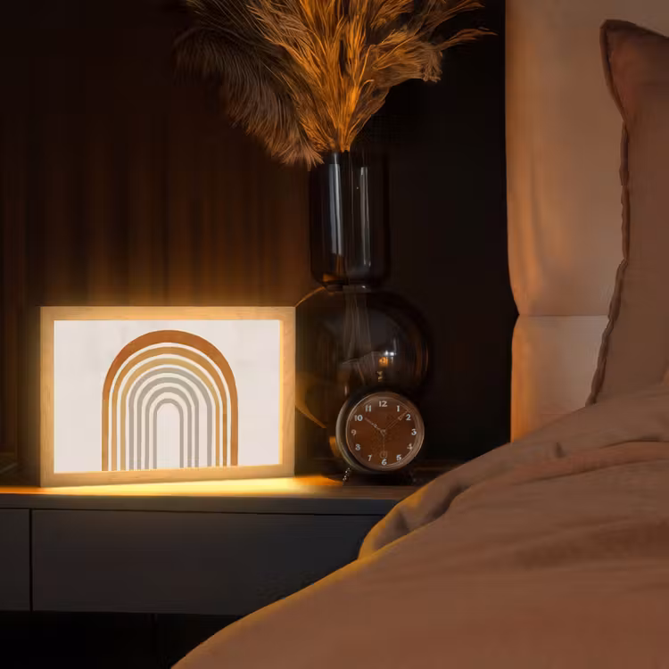 Minimalistisch - Boog - Lijnen - Beige Light Box met kabel (Tafellamp) klein -sfeer1