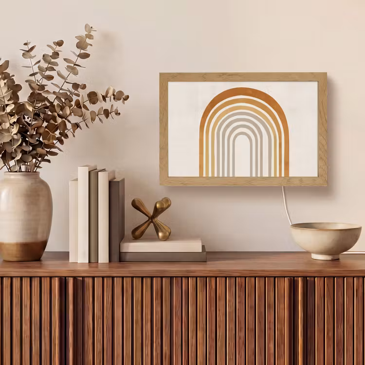 Minimalistisch - Boog - Lijnen - Beige Light Box met kabel (Tafellamp) klein -sfeer2