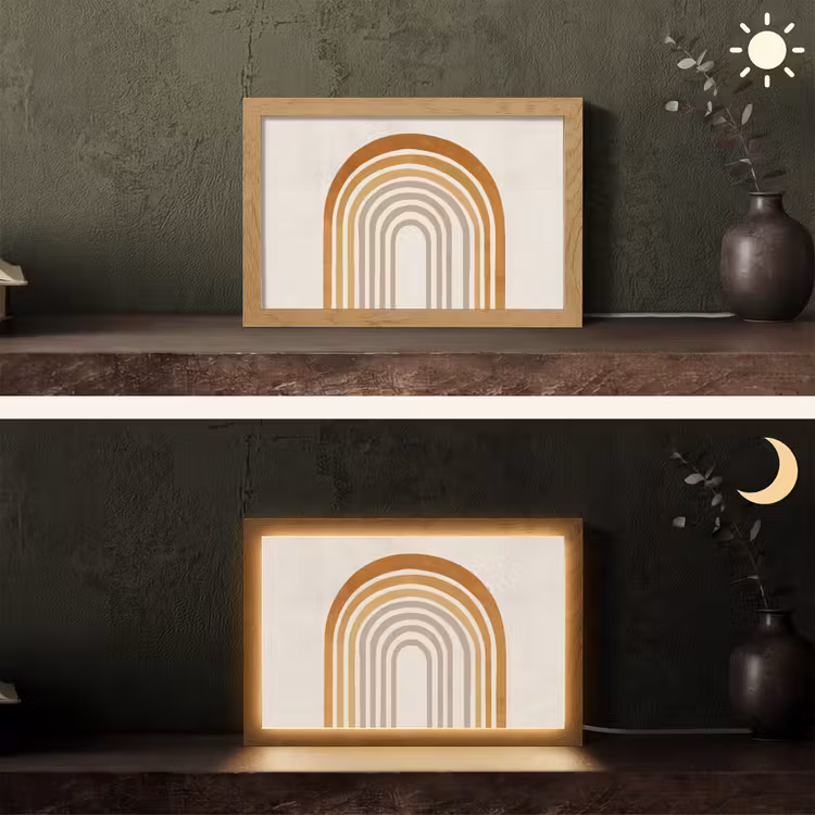 Minimalistisch - Boog - Lijnen - Beige Light Box met kabel (Tafellamp) klein -sfeer3