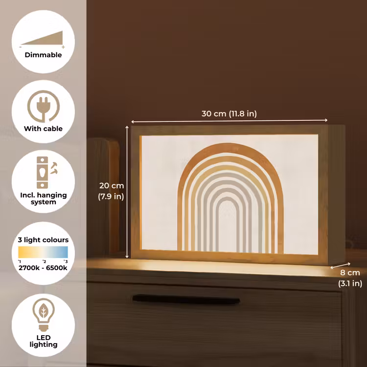 Minimalistisch - Boog - Lijnen - Beige Light Box met kabel (Tafellamp) klein -USP_EN