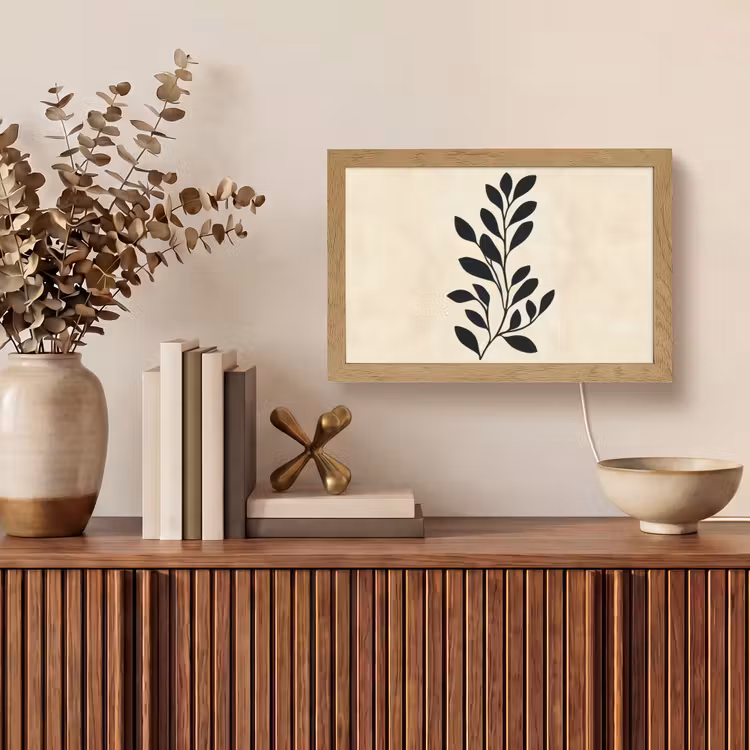 Minimalistisch - Tak - Bladeren - Zwart Light Box met kabel (Tafellamp) klein -sfeer2