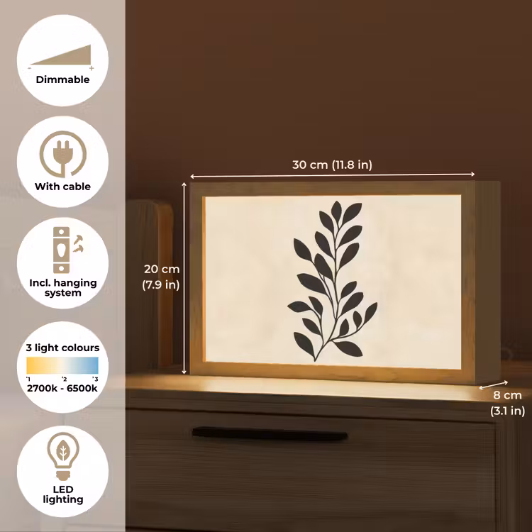 Minimalistisch - Tak - Bladeren - Zwart Light Box met kabel (Tafellamp) klein -USP_EN