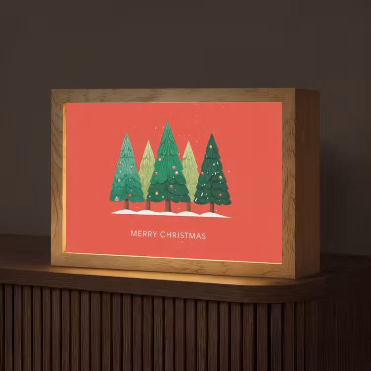 Minimalistisch - Kerstbomen - Rood - Sneeuw Light Box met kabel (Tafellamp) klein -z3d_website