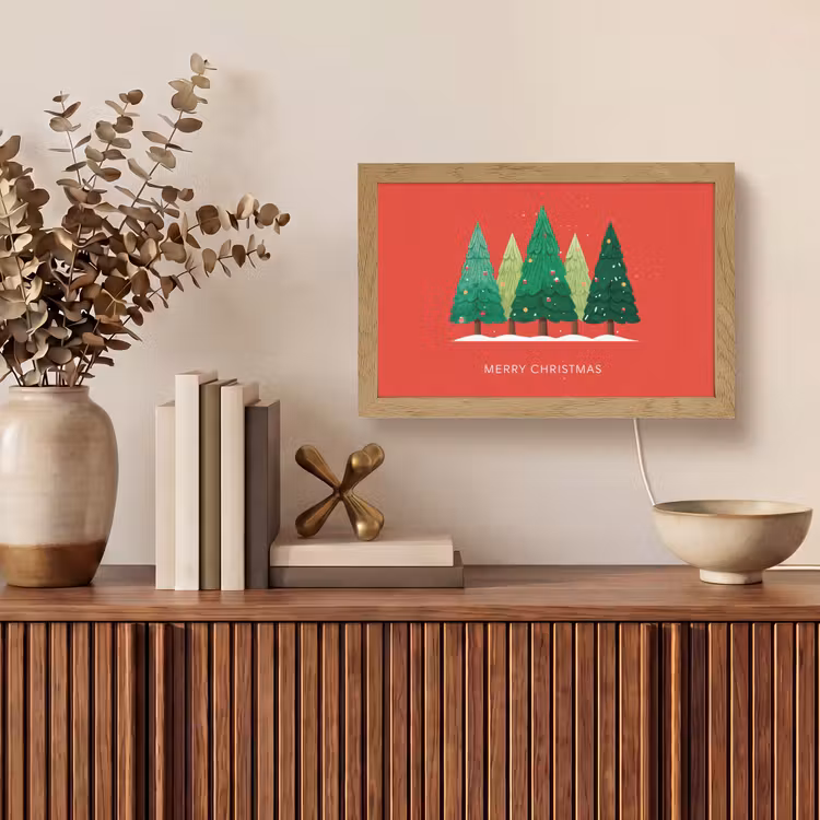 Minimalistisch - Kerstbomen - Rood - Sneeuw Light Box met kabel (Tafellamp) klein -sfeer2